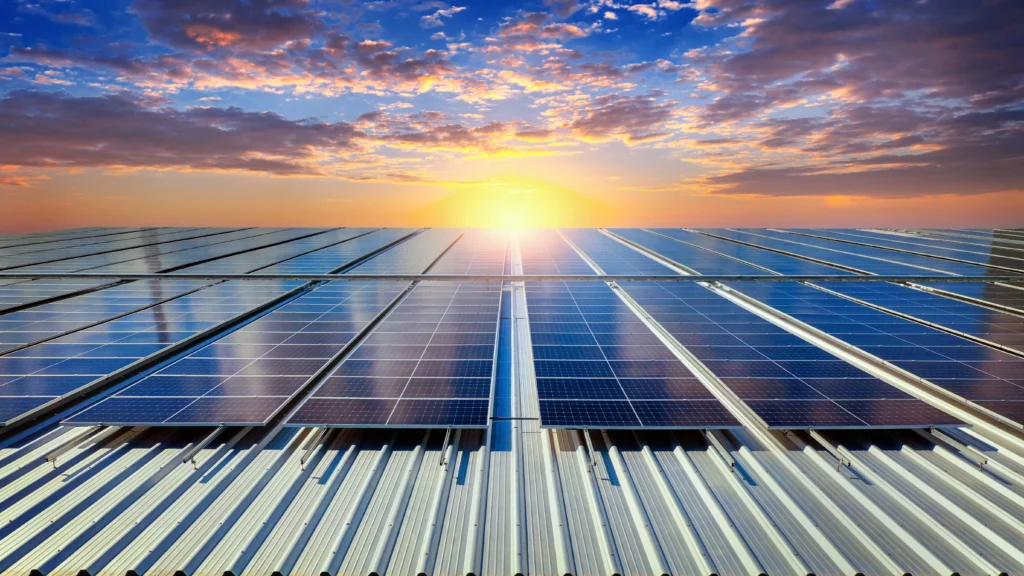 solar panels on metal roof